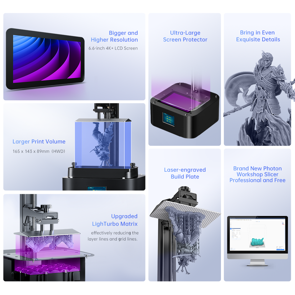 ANYCUBIC Photon Mono 2 In 3D Tốc Độ Cao 6.6 "4K Đơn Sắc Màn Hình LCD Nhựa UV 3D Máy In Kích Thước In 165*143*89Mm