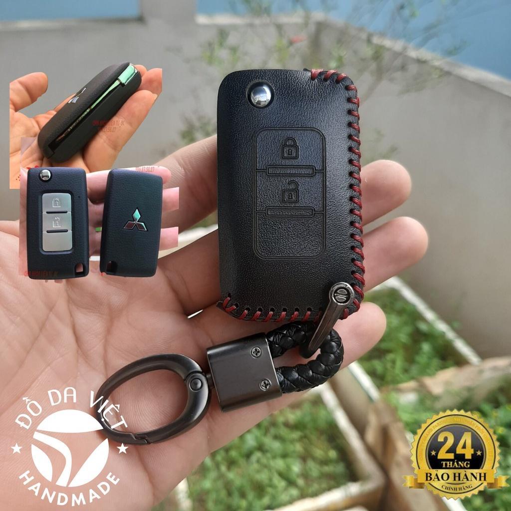 Bao da chìa khóa Mitsubishi Xpander, Attrage, Triton, Pajero 2016 - 2023. da bò thật, Chìa gập như hình