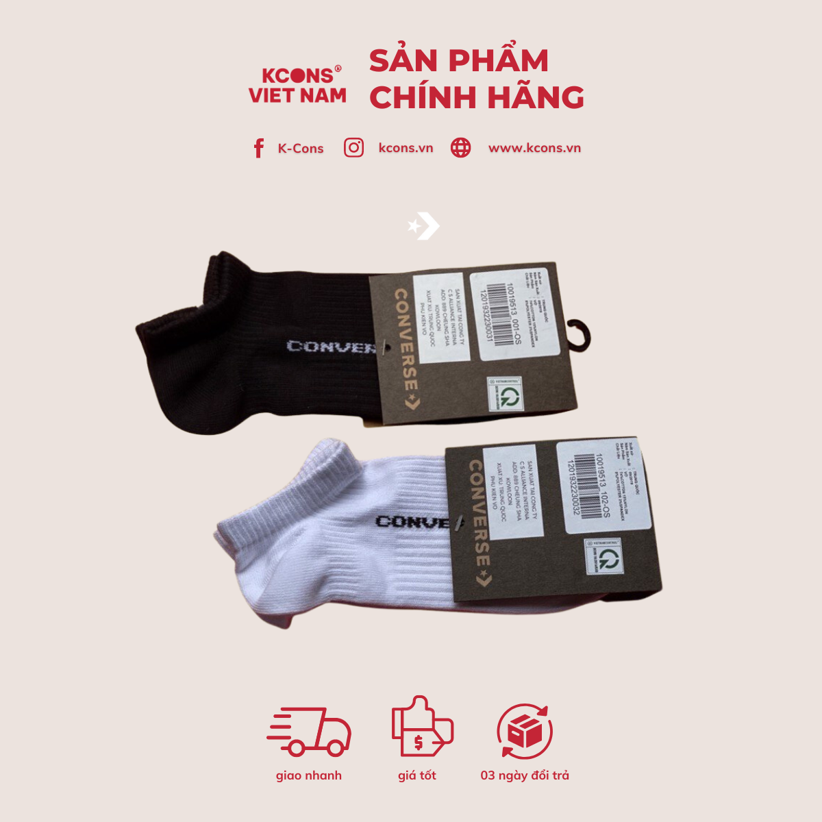 Tất/ Vớ Converse Unisex Ankle Socks Cổ Ngắn Hỗ Trợ Khử Mùi CONUA733 CONUA780