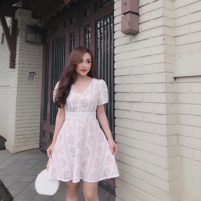 ĐẦM REN XOÈ CỔ V CAO CẤP