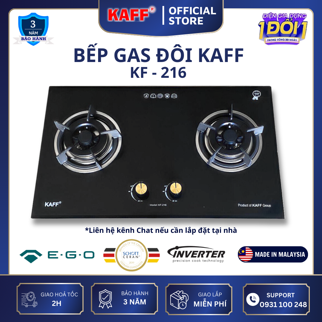 Bếp ga đôi KAFF KF-216 - Hàng chính hãng