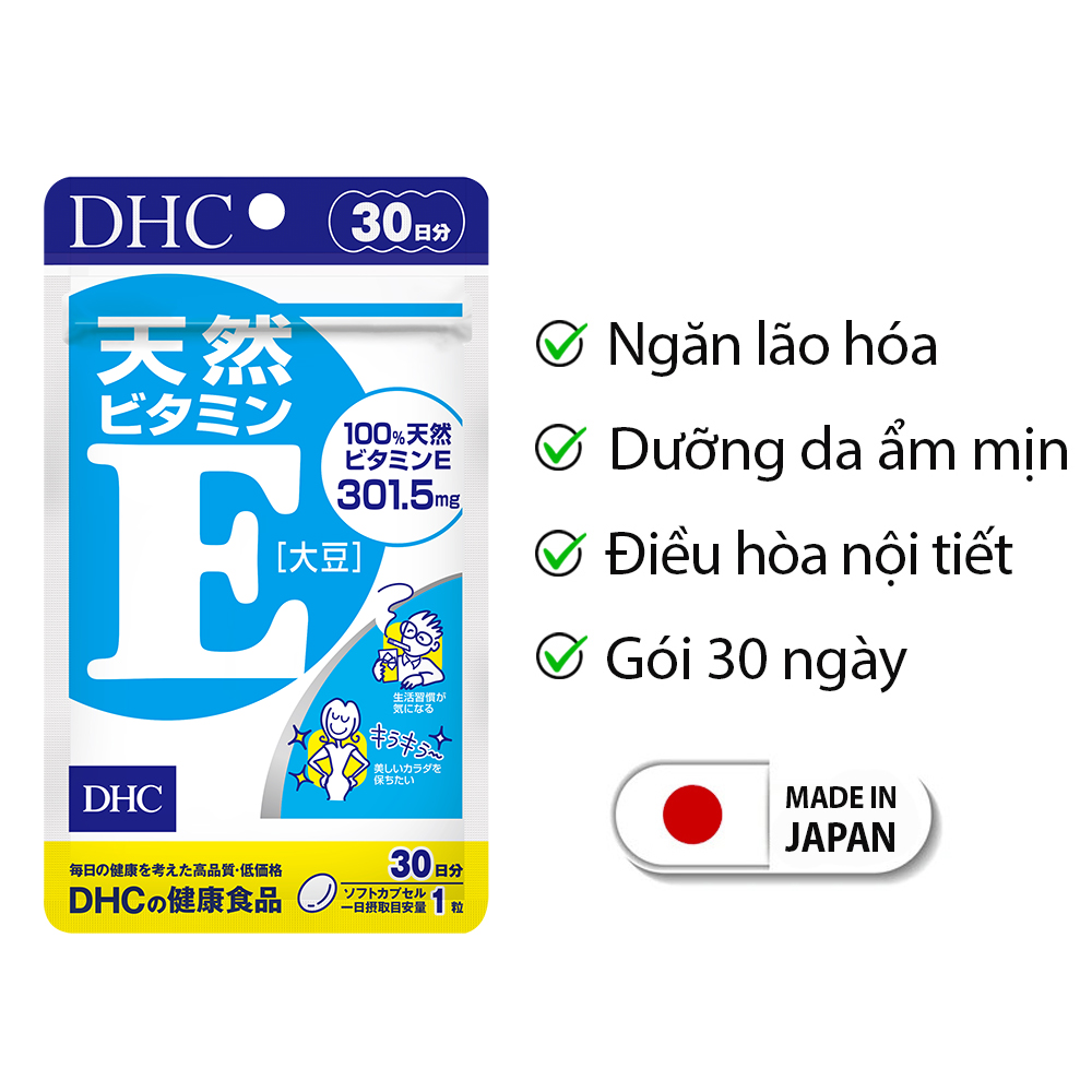 Viên uống Vitamin E DHC Nhật Bản dưỡng ẩm chống lão hoá thực phẩm chức năng làm đẹp da 30 ngày JN-DHC-E30