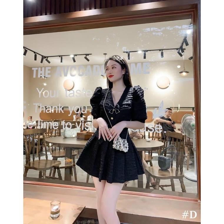 GKM_ Sét bộ đồ nữ gấm áo kiểu phối nơ mixx chân váy xếp ly xòe xinh xắn phong cách ngọt ngào DS GKM