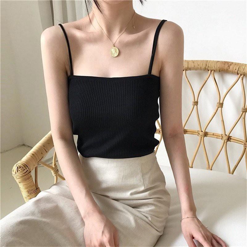 áo hai dây nữ dáng ôm, áo 2 dây nữ cotton zip dáng ôm co giãn không đệm ngực JOSEE’ - Màu Nâu