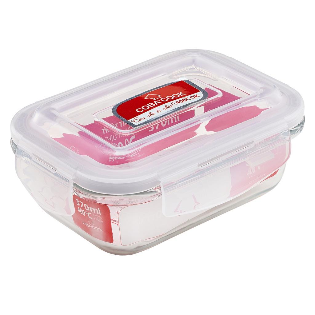 Bộ hộp cơm thủy tinh chịu nhiệt 2 hộp chữ nhật 370ml 1 hộp tròn 400ml COBA'COOK + túi simili giữ nhiệt - CCR4L33SS-1
