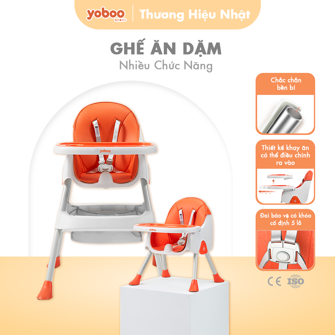 Ghế ăn dặm cho bé Yoboo YB-0015 gồm khay ăn khay chứa đồ, điều chỉnh chiều cao ghế và độ rộng khay ăn - Hàng chính hãng