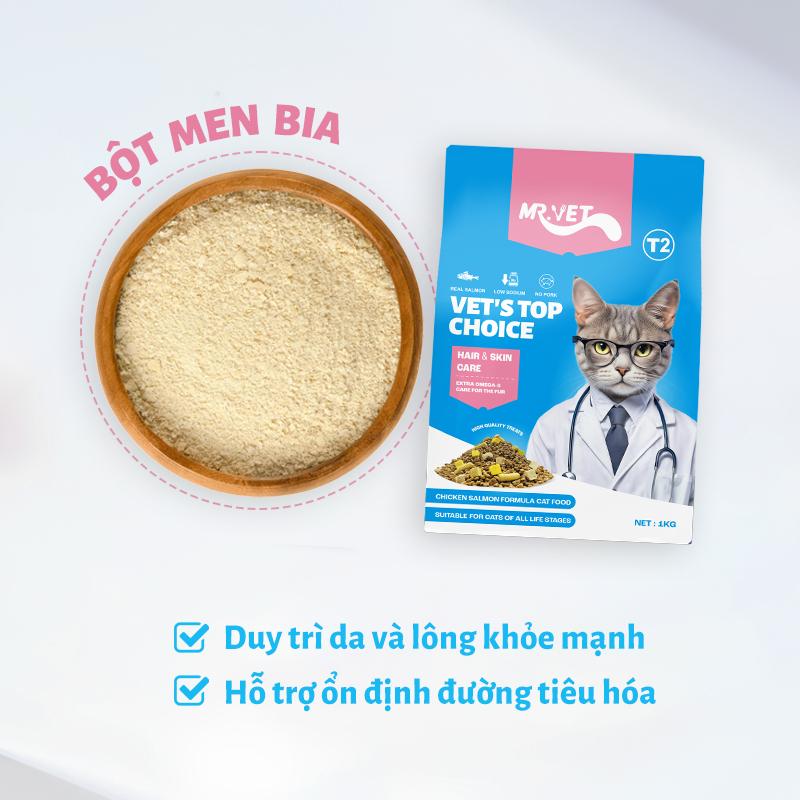 [Hoả tốc] Thức Ăn Cho Mèo MRVET T2 Mới, Gói 1KG Tăng Cường Omega 3, Mượt Lông, Giảm Rụng