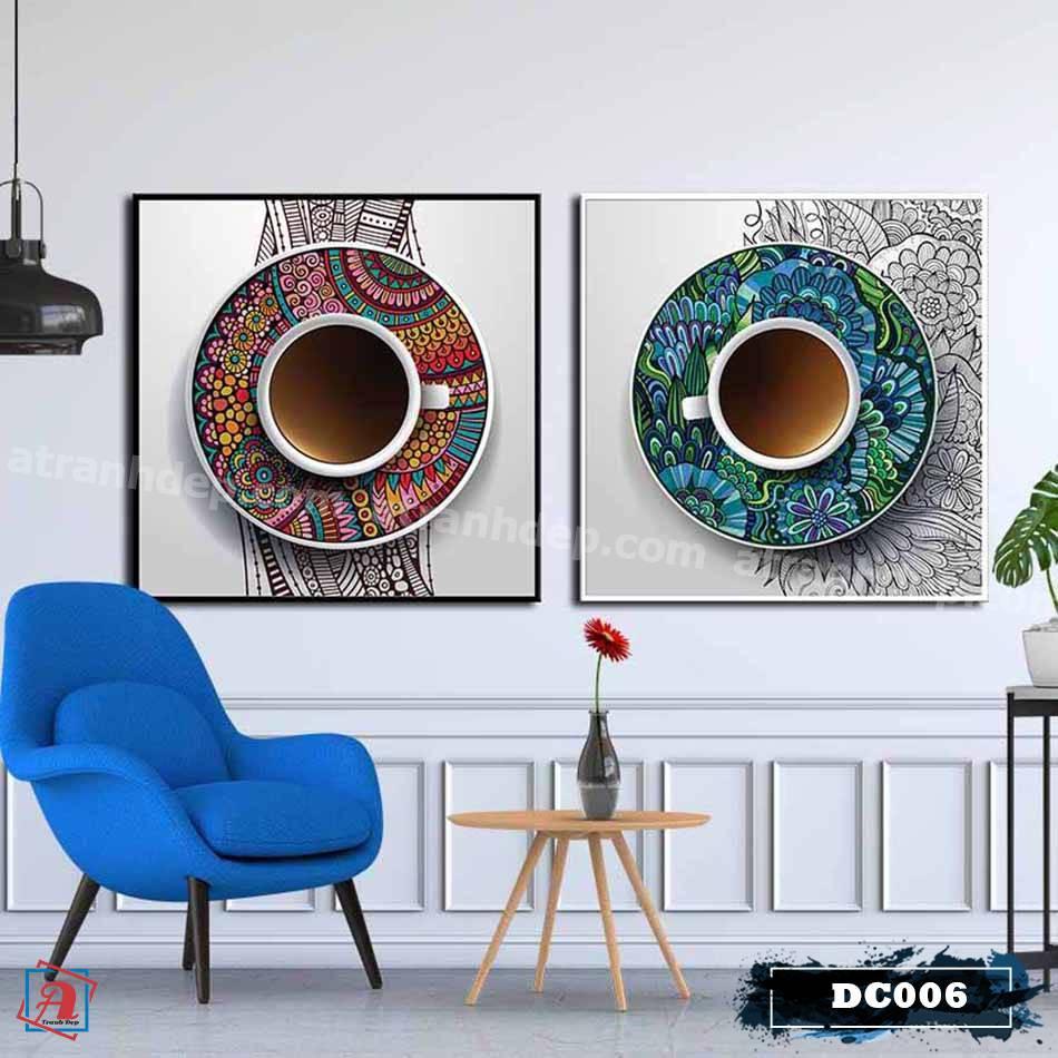 Bộ 2 tranh canvas treo trường decor cốc hoa văn - DC006