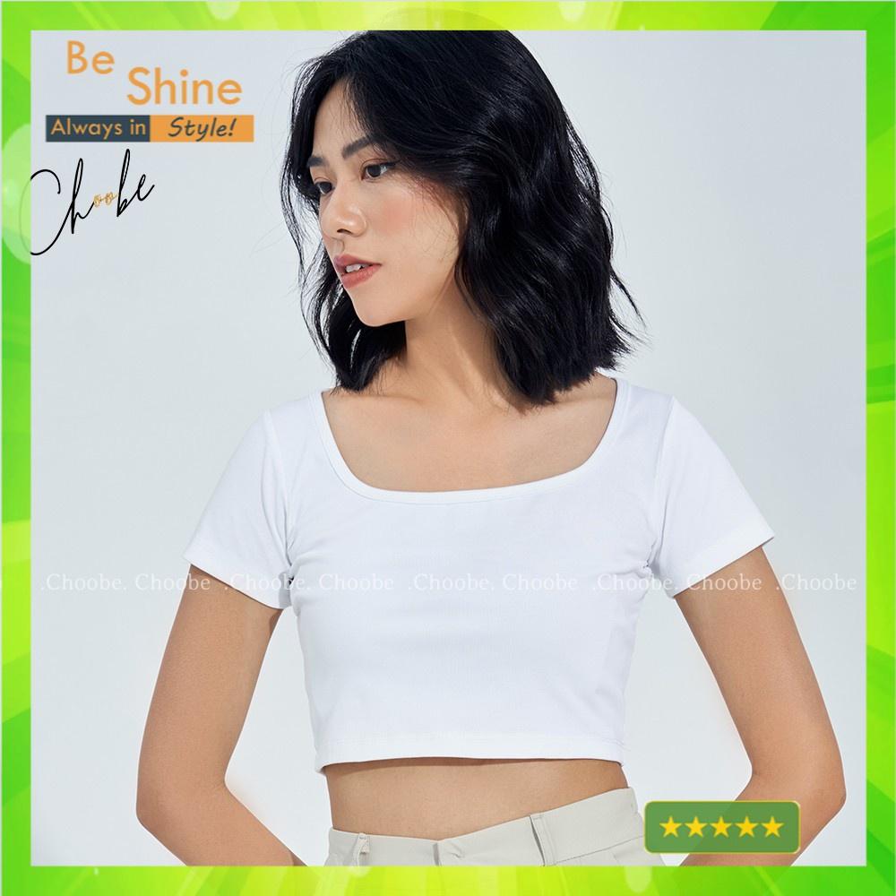 Áo croptop cổ Rộng vải cotton co giãn tốt ba lỗ nữ cộc tay body thun ôm