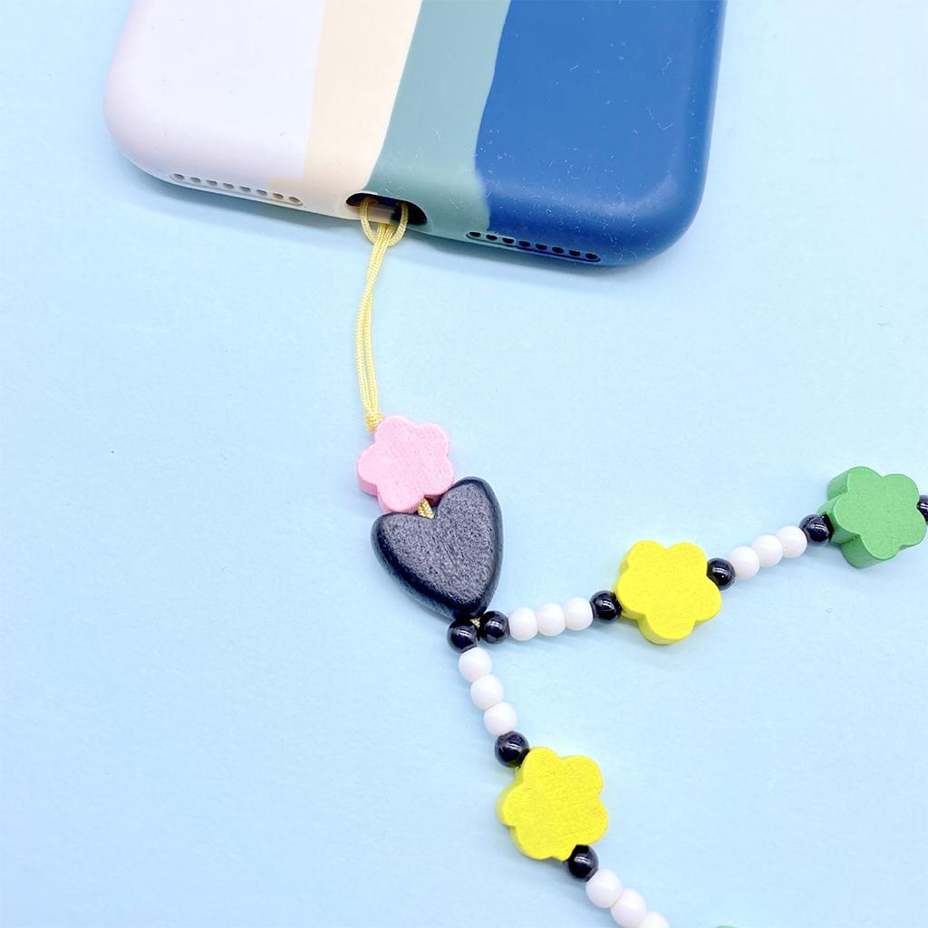 Flower Beaded Phone Lanyard Wrist Strap DIY Beads Charms Key Chain for Women