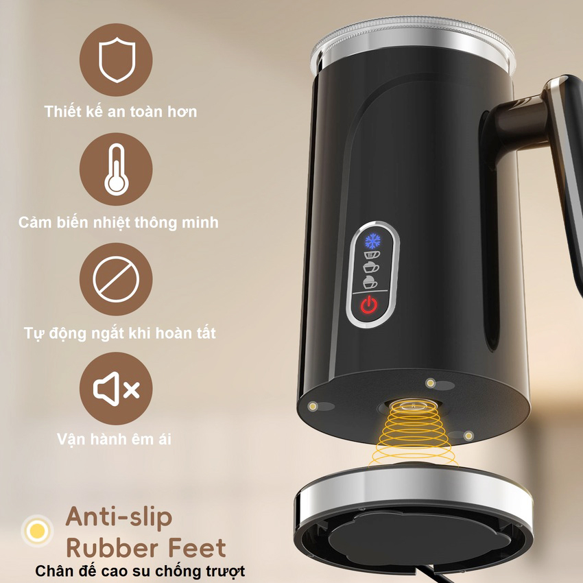 Máy đánh sữa tạo bọt nóng và lạnh 4 trong 1 thương hiệu Mỹ cao cấp Biolomix BMF101 500W - Hàng chính hãng