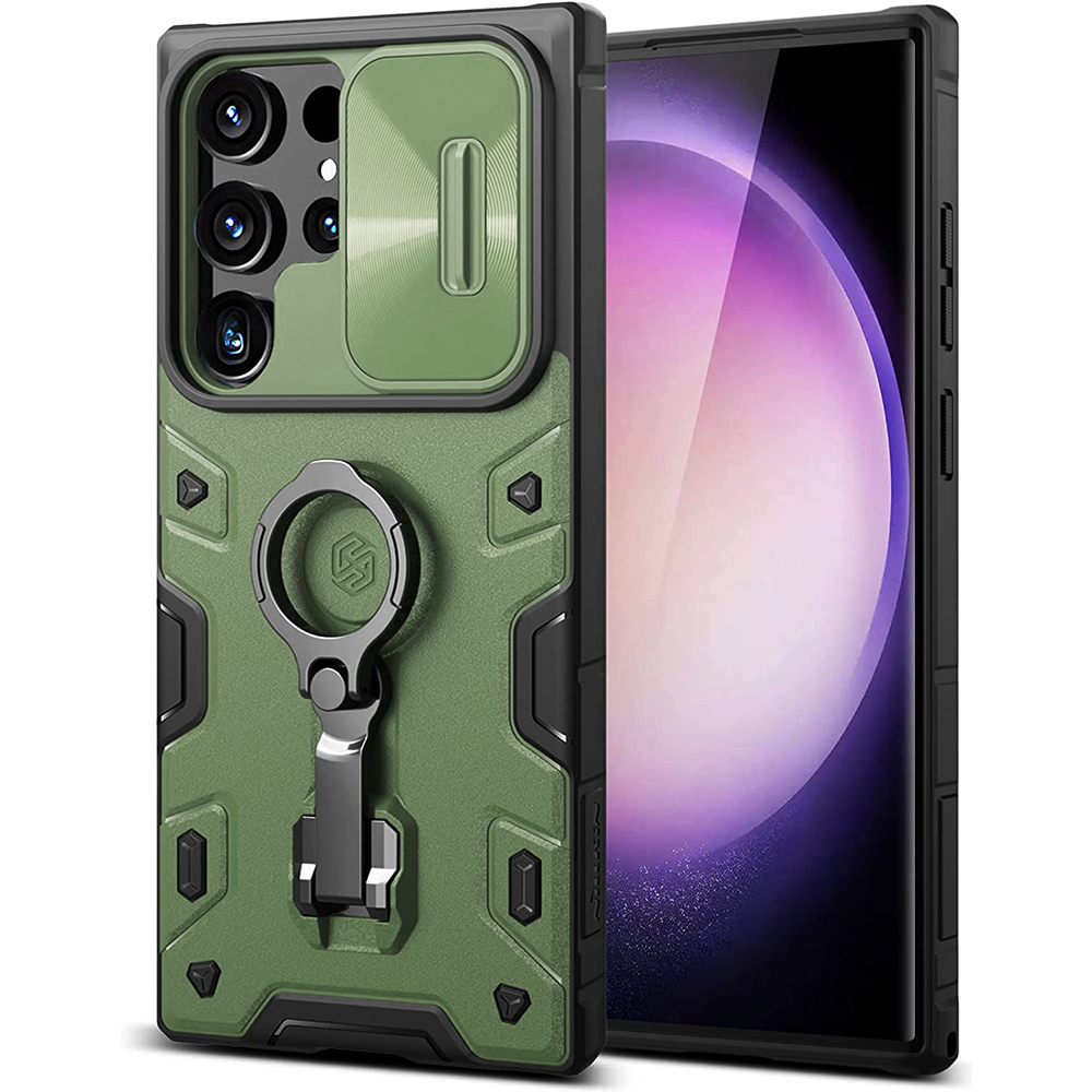 Ốp Lưng Nillkin Cho Samsung Galaxy S23 Ultra Với Nắp Trượt Camera, Chống Sốc &Amp; Chân Đế Nâng Cấp Nillkin Camshield Armor Pro - Hàng Chính Hãng - Xanh Lá