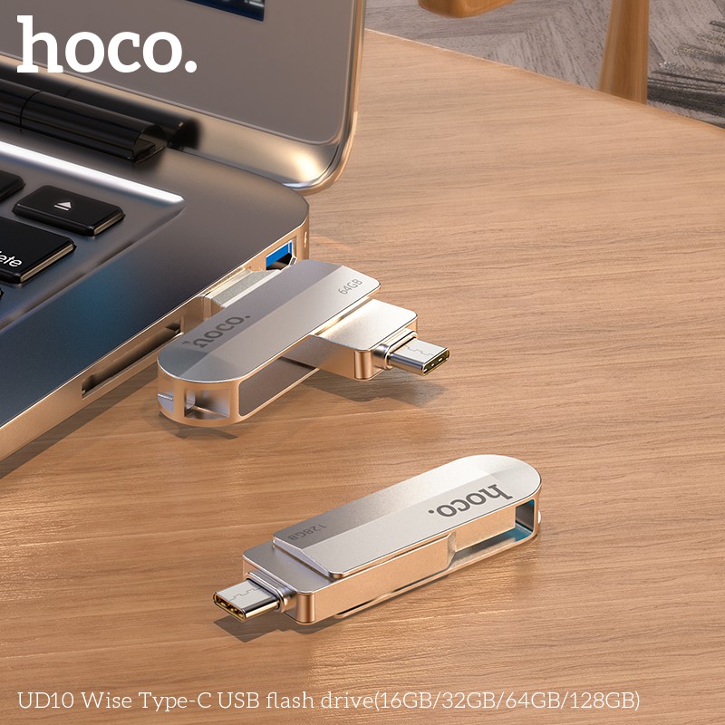 USB 3.0 2 Đầu (USB+Type-C) Tốc Độ Cao Lưu Trữ Tốt Nhỏ Gọn Kẽm Cao Cấp Hoco UD10 - 16GB/32GB/64GB - Hàng Chính Hãng