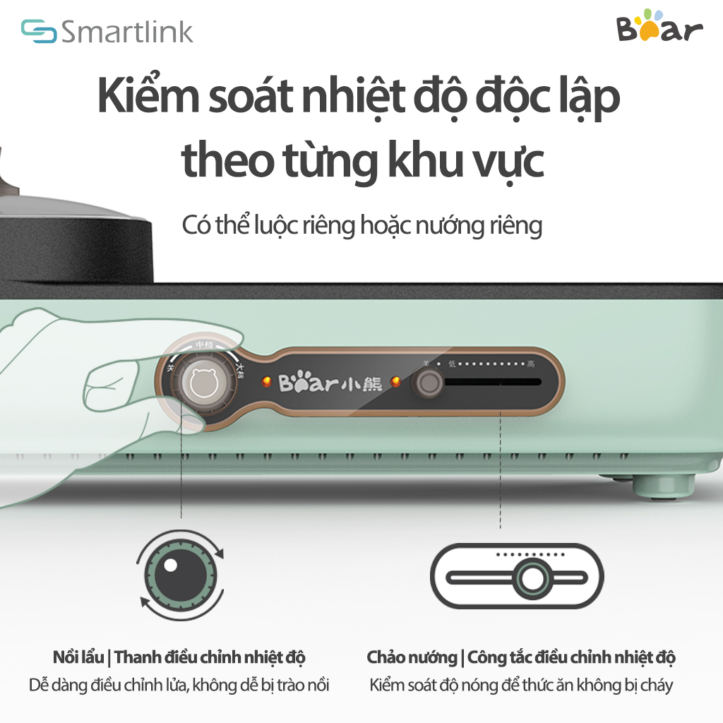 Bếp Lẩu Nướng Điện Đa Năng 2 trong 1 Bear DKL-C15G1 3L 1600W - Hàng Chính Hãng