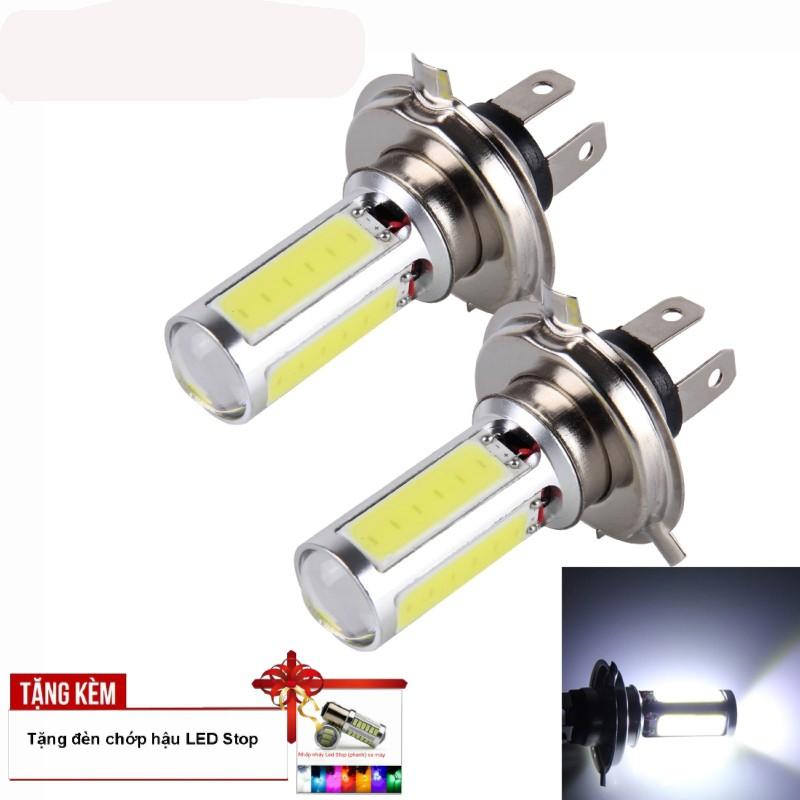 Đèn LED 3 chân H4 - 4 màu cho xe máy A223 -TK32 - Tặng kèm đèn chớp hậu 33 Led