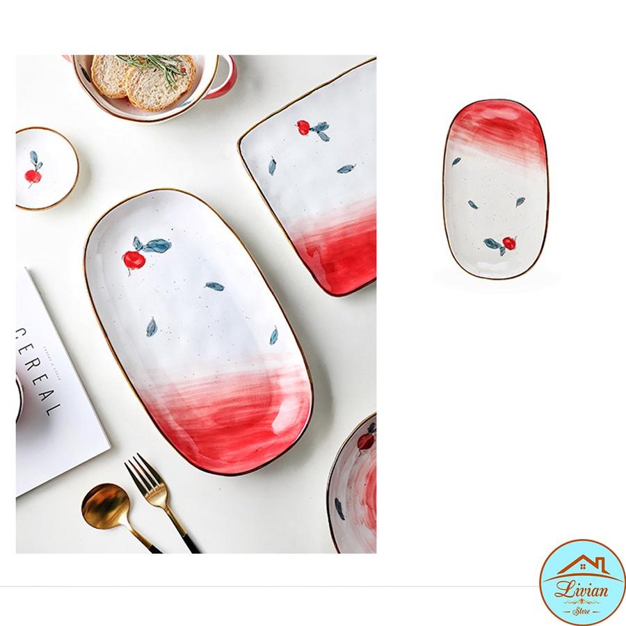 Đĩa sứ, đĩa decor bàn ăn họa tiết củ cải đỏ nhiều kích thước