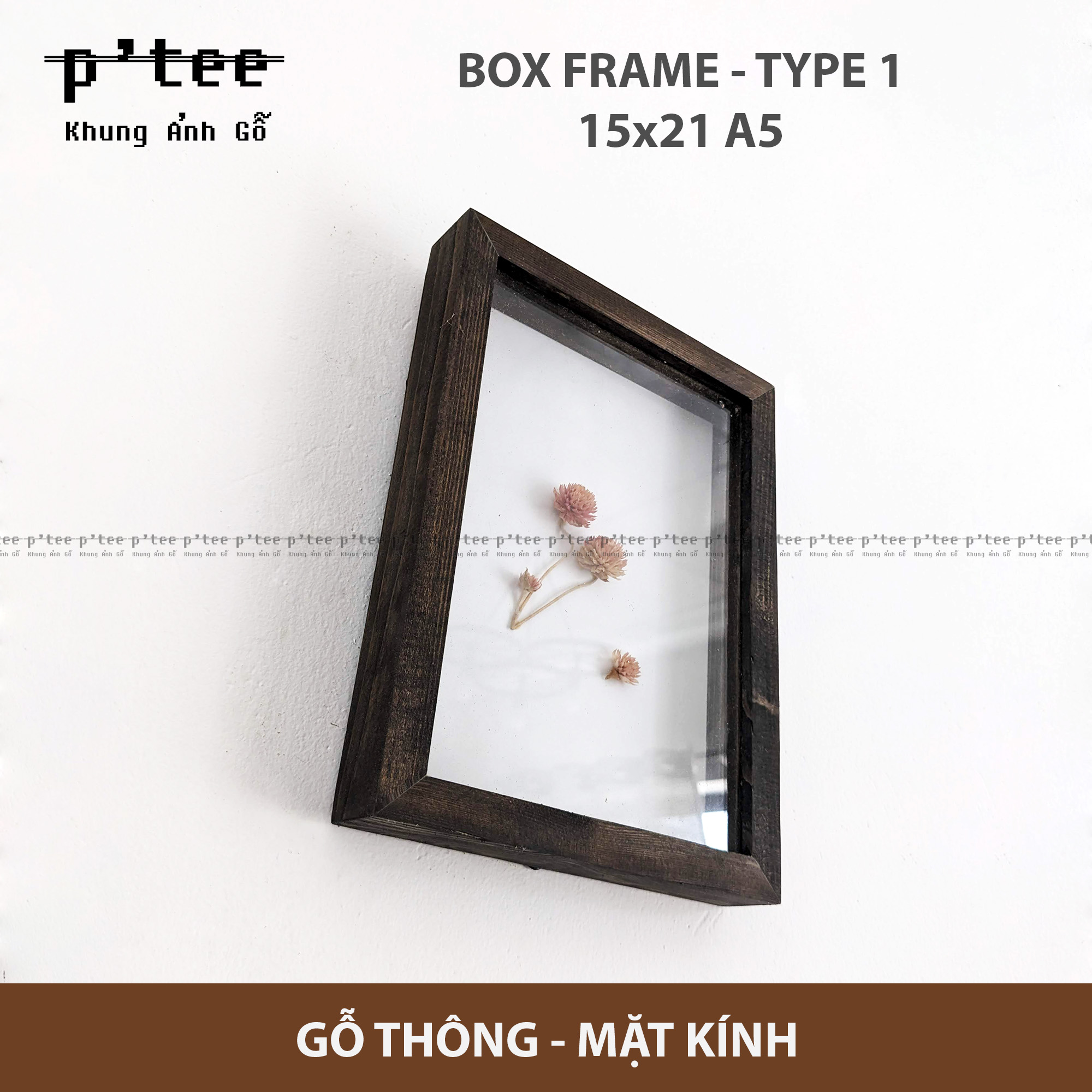 Khung ảnh 15x21 Box 1 Vintage - Khung hình gỗ thông mặt kính - Khung ảnh gỗ P'Tee