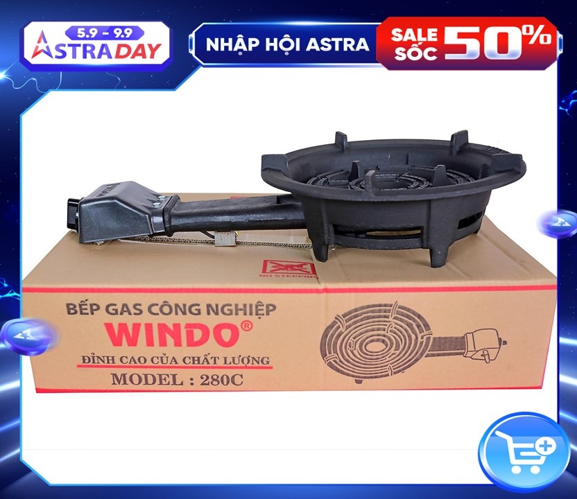 Bếp gas công nghiệp lửa lớn Windo -280  (đầu đốt gang đúc nguyên khối, 3 vòng lửa) -  Hàng Chính Hãng