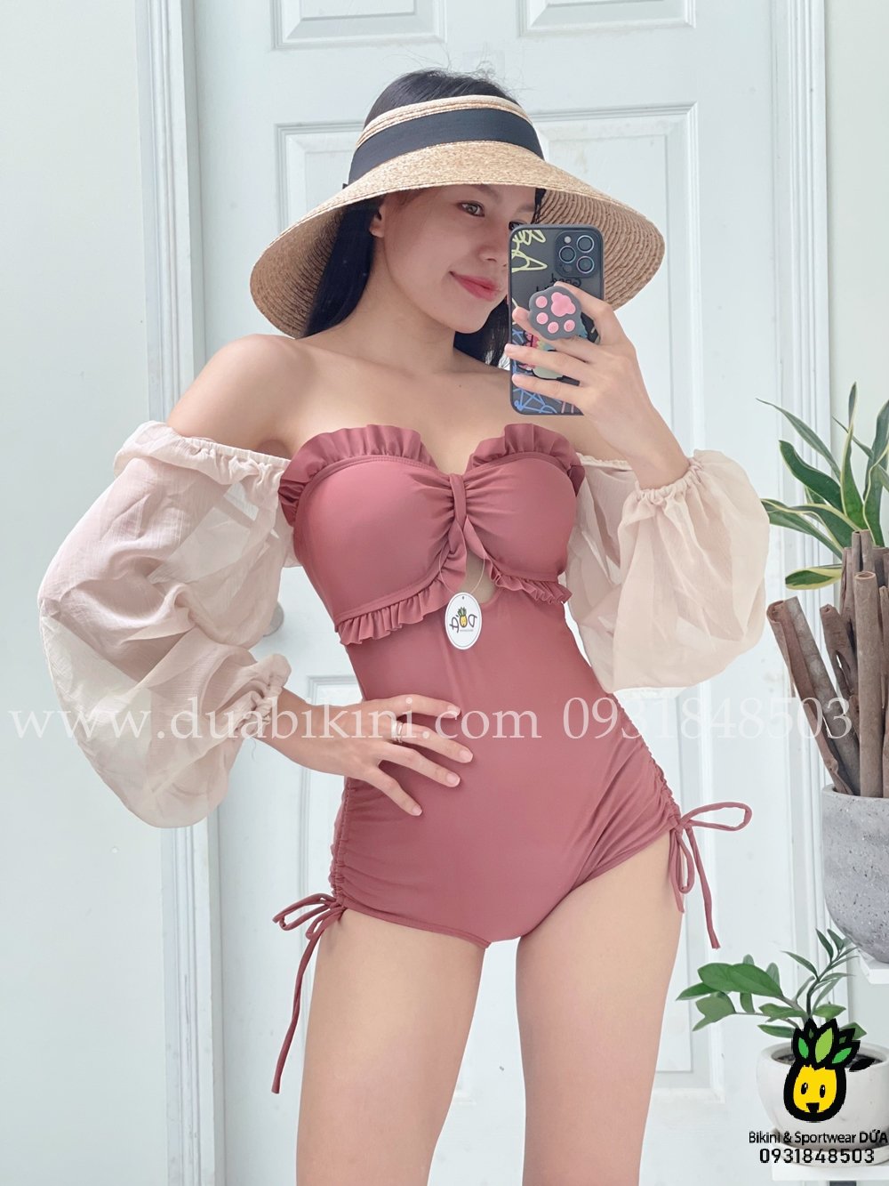 Đồ bơi nữ liền thân tay dài nâu tây | DỨA BIKINI &amp; SPORTWEAR