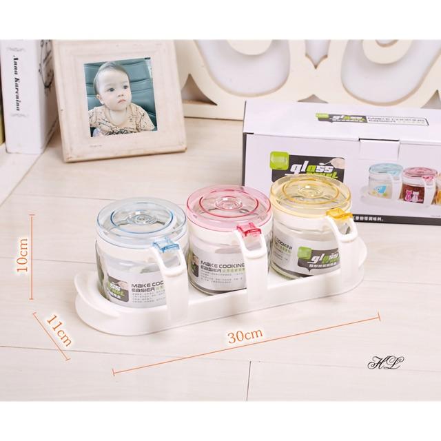 Bộ 3 hũ đựng gia vị thuỷ tinh sắc màu cao cấp