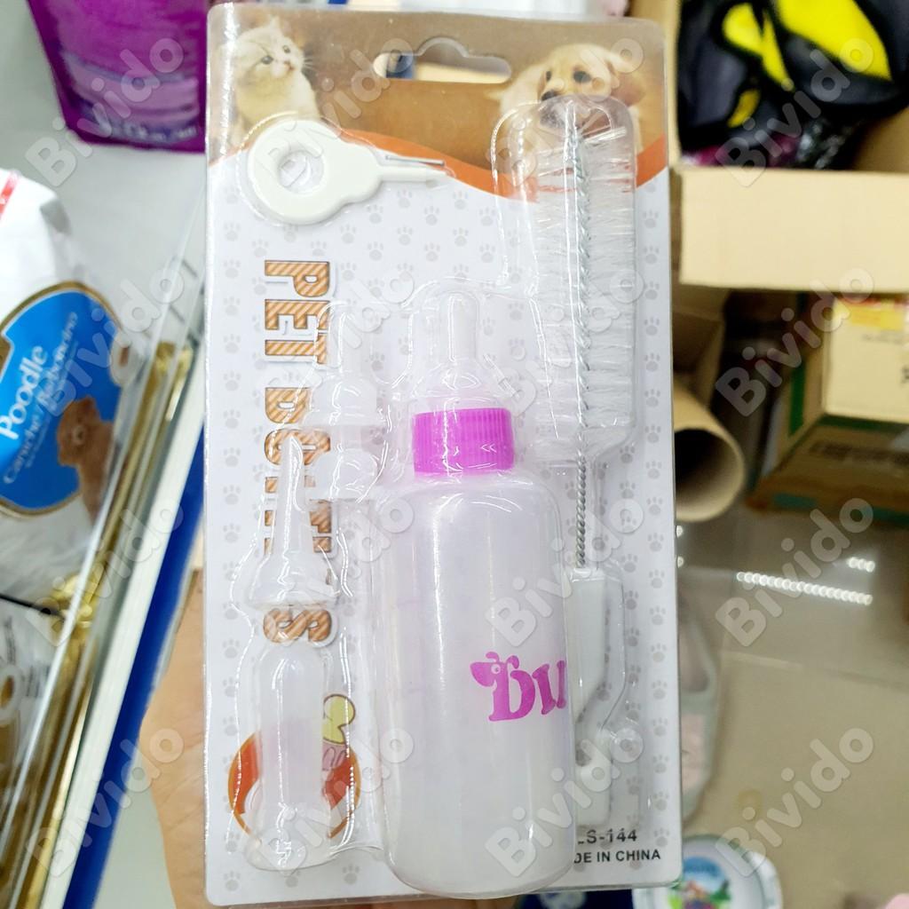 Bộ bình sữa cho chó con mèo con thú cưng thể tích 60ml - Bivido