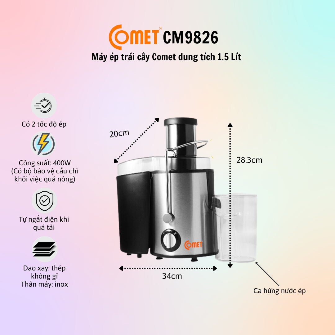 Máy Ép Trái Cây Comet CM9826 (400W) - Hàng chính hãng - Bảo Hành 12 Tháng