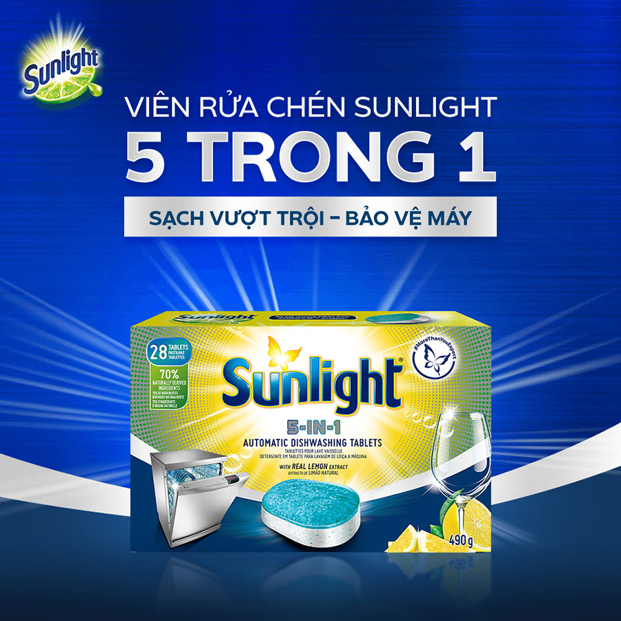 Hộp Viên Rửa Chén Bát SUNLIGHT 5 in 1 Cho Máy Rửa Chén Bát (28V/hộp)