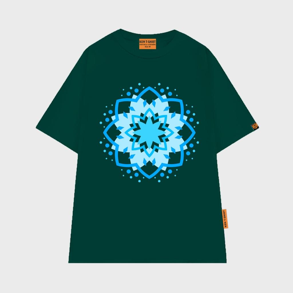 Áo thun unisex in biểu tượng hoa Mandala màu xanh cyan năng lượng mạnh mẽ Mandala shirt BND540