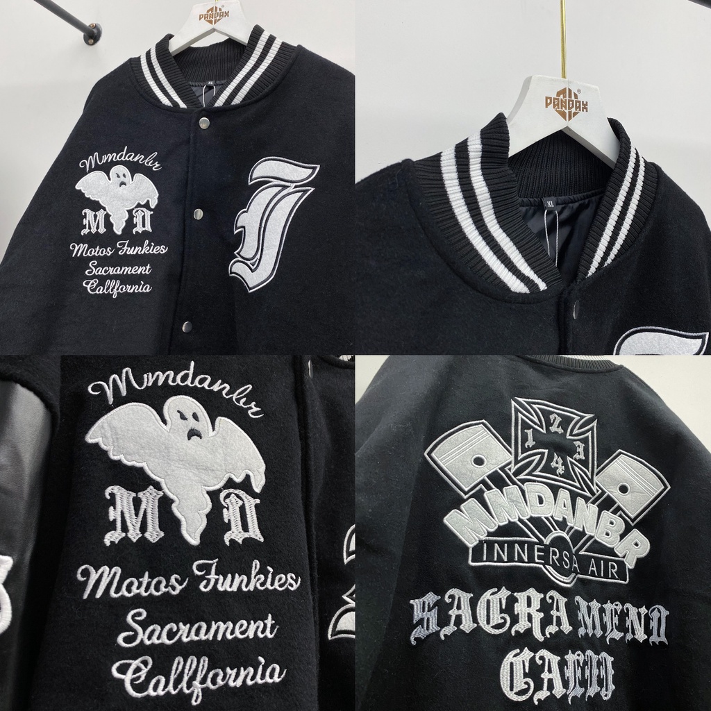 Bomber tay da ghost vintage, varsity jacket nam nữ chất dạ 2 lớp, áo khoác bóng chày local brand unisex - Gin Store