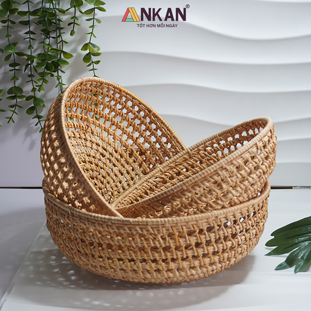 Khay Rổ Mây Tre Đan ANKAN – Đựng Trái Cây, Bánh Kẹo, Đồ Khô, Decor Nhà Ăn &amp; Phòng Khách – Thủ Công Việt Nam