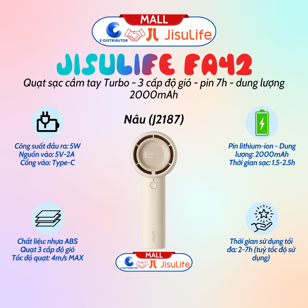 Quạt mini cầm tay JisuLife FA42 - dung lượng pin 2000 - 4500mAh - Hàng chính hãng