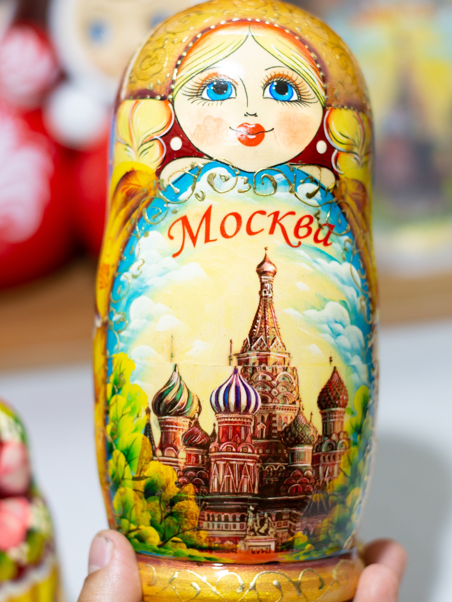 BỘ BÚP BÊ MATRYOSHKA 7 LỚP CAO 21CM VẼ HOA VĂN "PHONG CẢNH MOSKVA"
