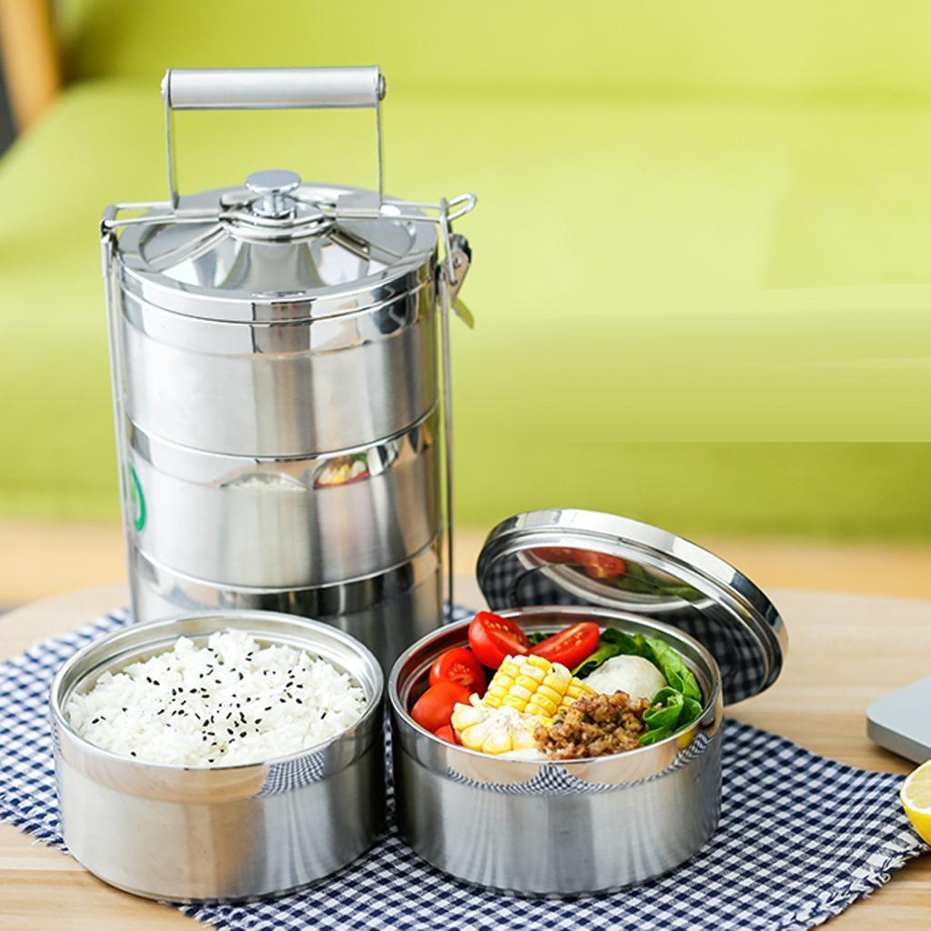 2x Stainless Steel Food Containers Stacking Lunch Box Bento Carrier 3 Tier