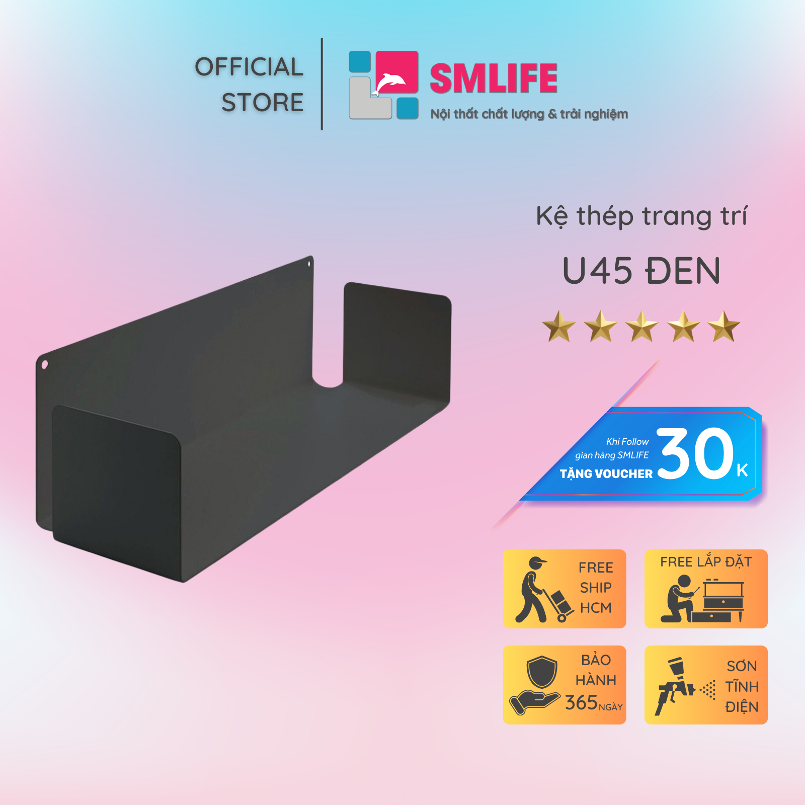 Kệ Sách Treo Tường Chữ U45 - Đen