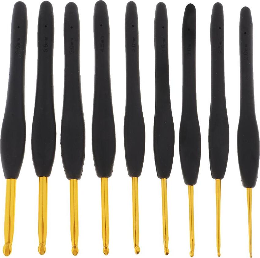 9 Chiếc Nhôm Móc Kim Bộ Tay Cầm Mềm Màu Đen 2 Mm-6 Mm