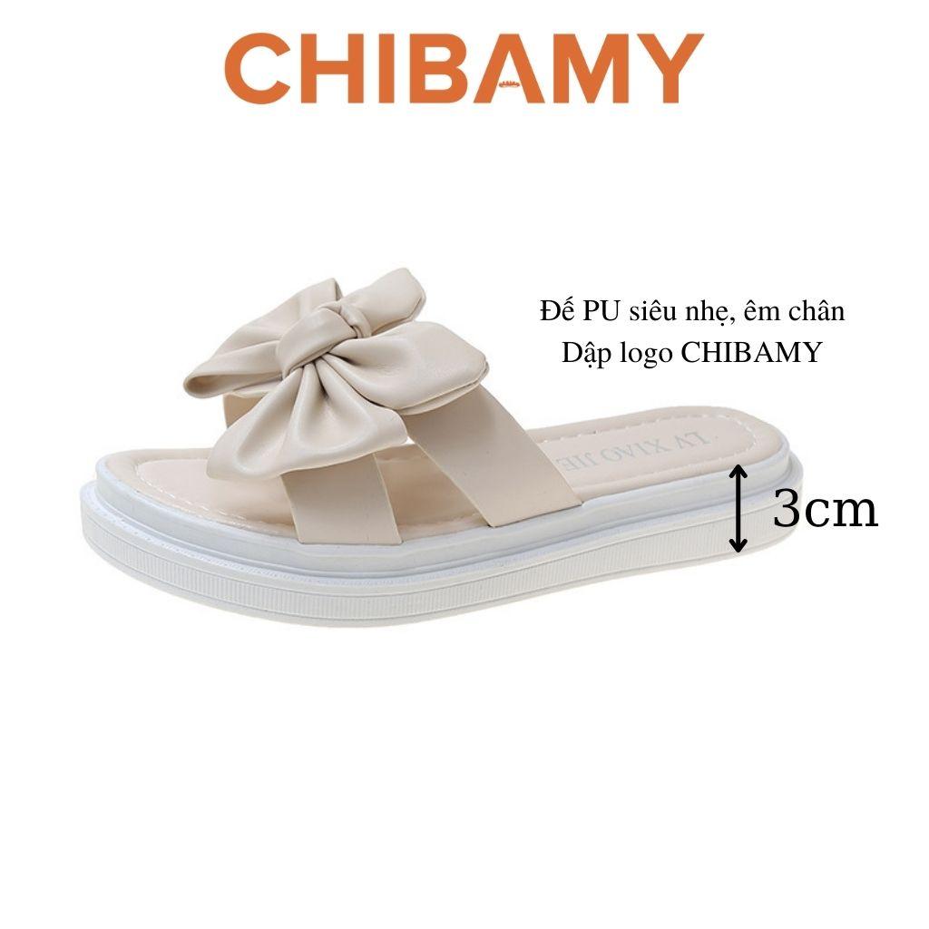 Dép nữ Thắt Nơ Da Mềm CHIBAMY đế bánh mì siêu nhẹ cao 3cm, Dép thời trang nữ tiểu thư 2022
