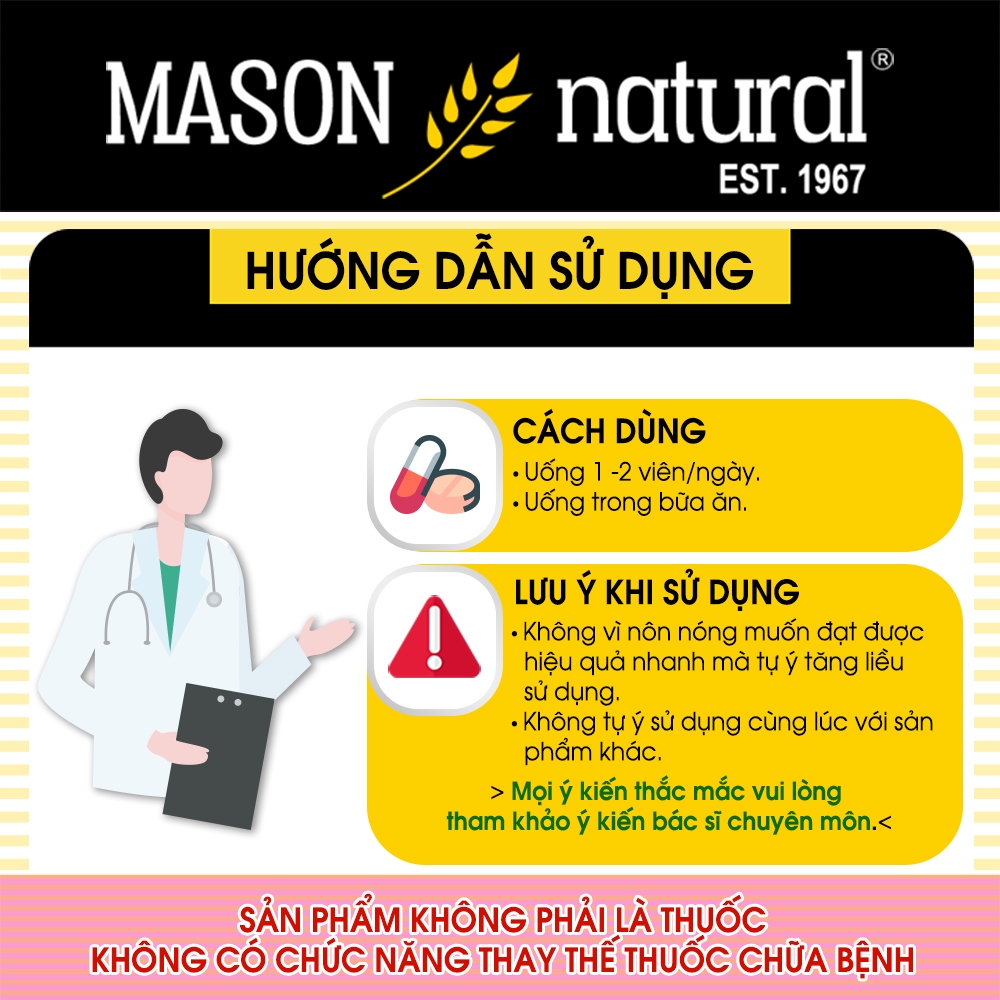 Viên Bổ Sung Sắt Mason Ferrous Gluconate - Giúp Giảm Nguy Cơ Thiếu Máu Do Thiếu Sắt (Hộp 100 Viên)