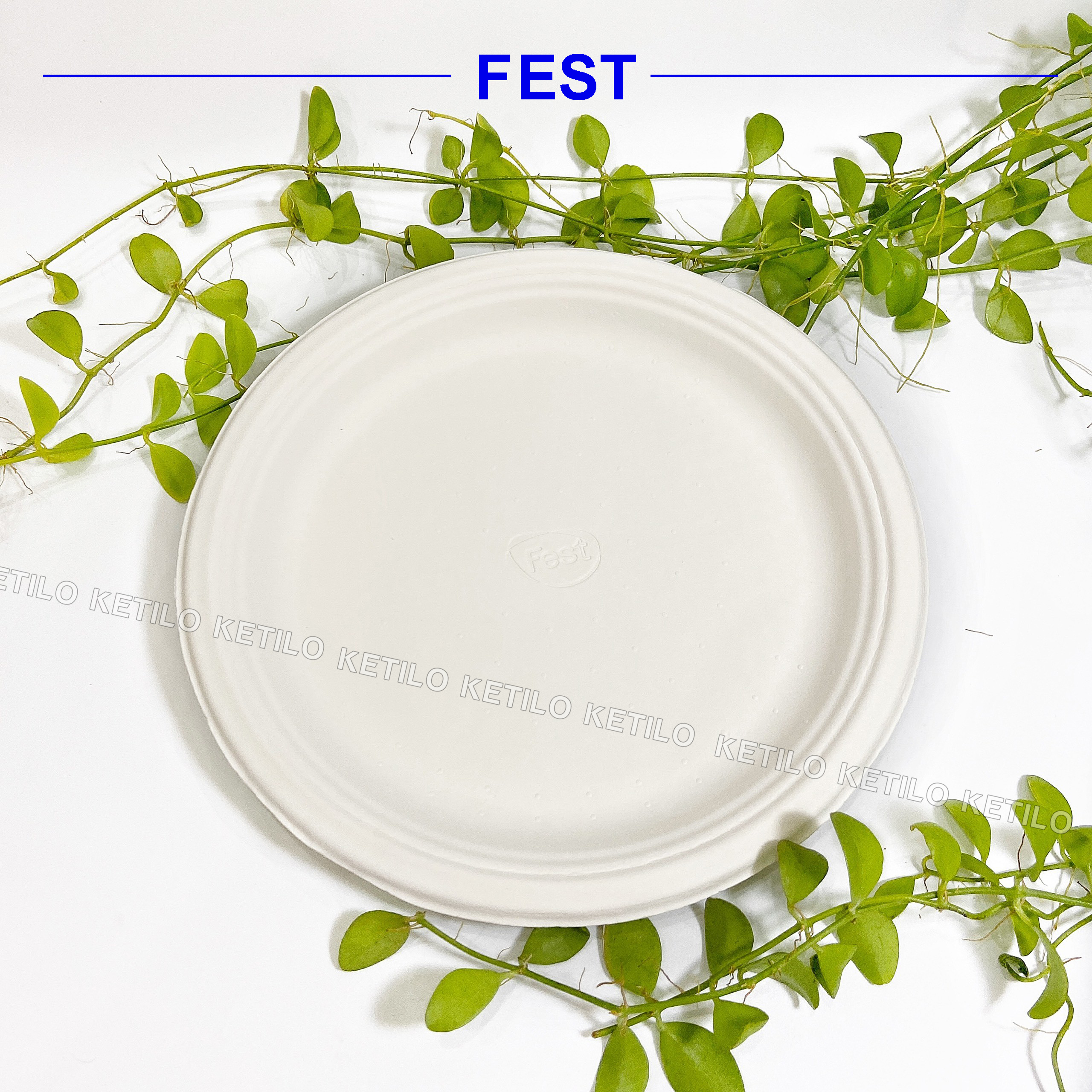 Bộ 25 Dĩa Giấy FEST BIO PLATE 8 Inches Trắng Thái Lan Cao Cấp, Sử Dụng Tốt Trong Lò Vi Sóng, Dùng 1 Lần, An Toàn Thân Thiện Môi Trường - HÀNG CHÍNH HÃNG F003 (Tặng Móc Khóa KETILO Cỏ 4 lá))