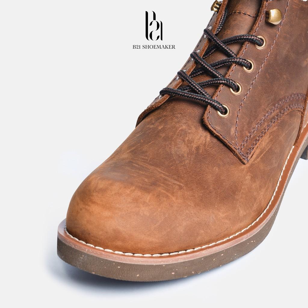 Giày Combat Boot Nam Da Bò Cao Cấp Cổ Lững Đế CORK NITRILE Tăng Chiều Cao Phong Cách Công Sở Vintage - B21 Shoemaker