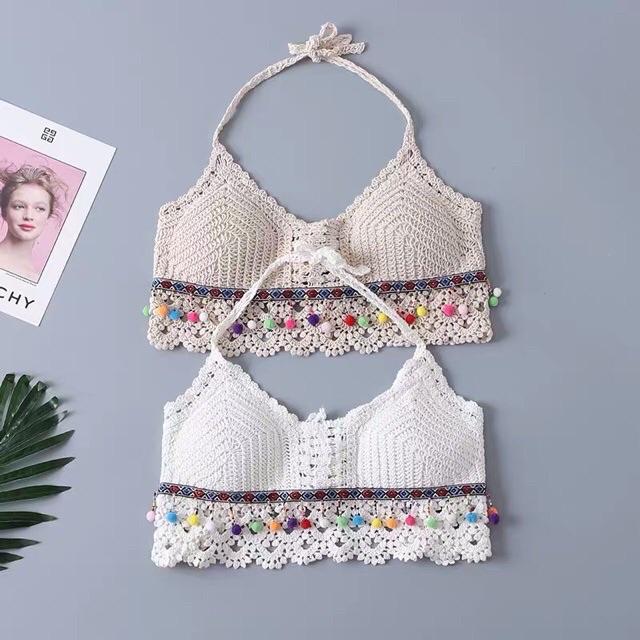 13-Set áo bra -quần sóc ren đi biển 2 món