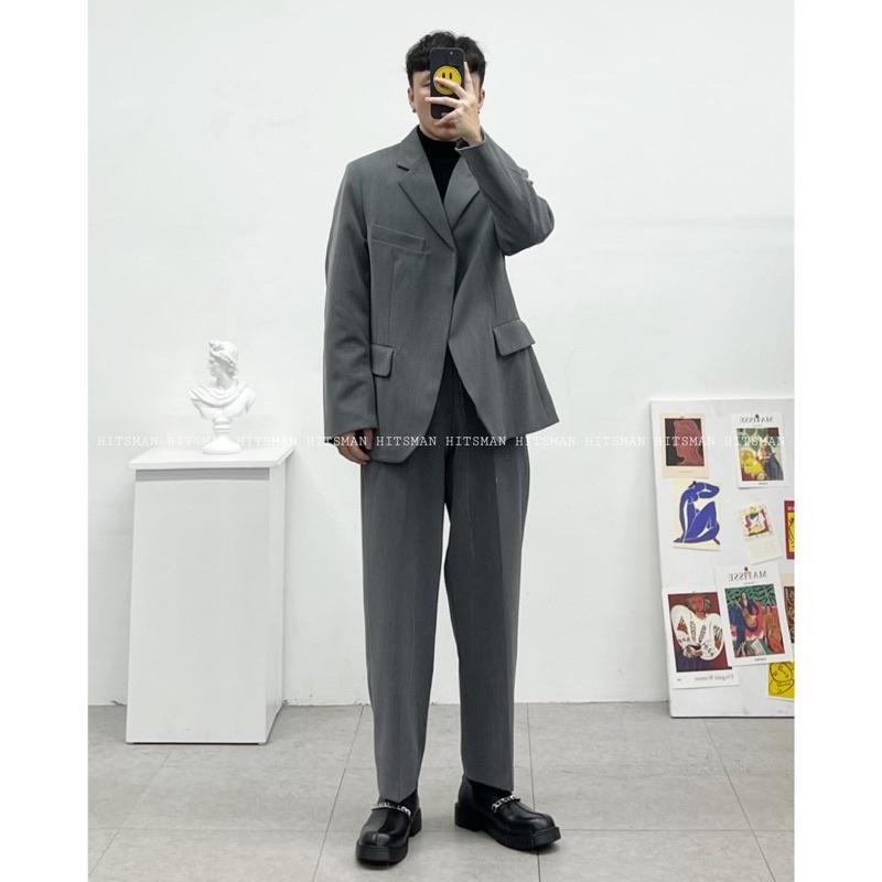Set blazer xám đậm HitsMan 46675