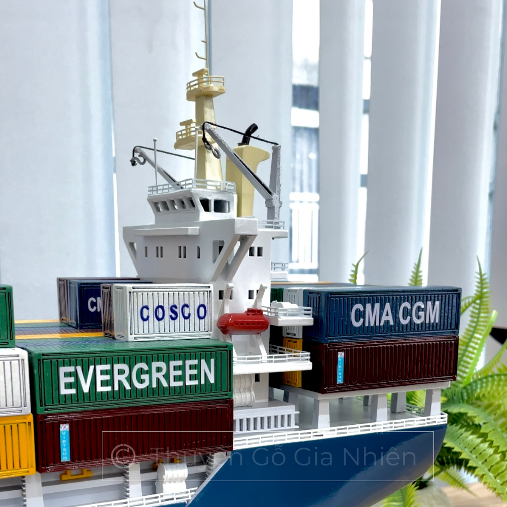 Mô Hình Thuyền Gỗ Phong Thủy Gia Nhiên, Thuyền Container Gỗ VIETSUN FOTUNER, Dài 70cm, Thuyền Xuất Khẩu Cao Cấp
