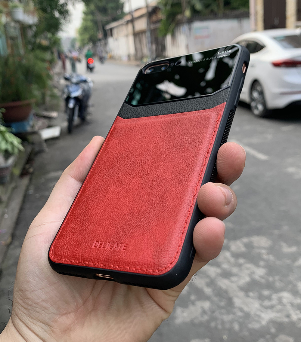 Ốp lưng da kính cao cấp dành cho iPhone 7 Plus / iPhone 8 Plus - Màu đỏ - Hàng nhập khẩu - DELICATE