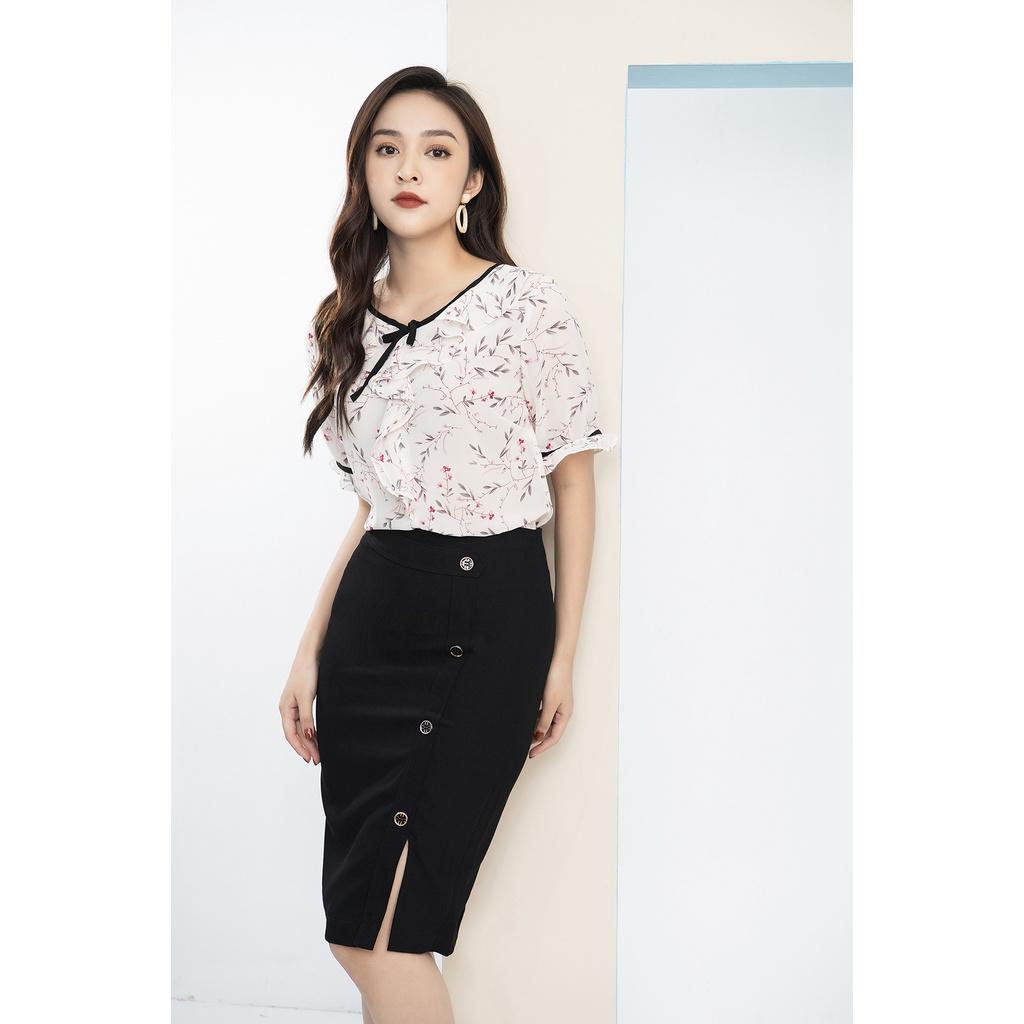 Áo sơ mi nữ công sở LUPERI LFSM1134 viền cổ nhúm bèo, thắt nơ dễ thương