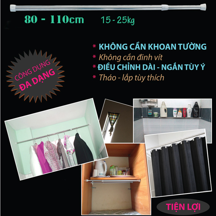 Thanh treo rèm inox co dãn đa năng (80cm-110cm)