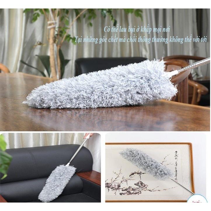 Cây chổi lông quét lau bụi mạng nhện trần nhà đa năng cán dài inox rút gọn gập được 90 độ thông minh