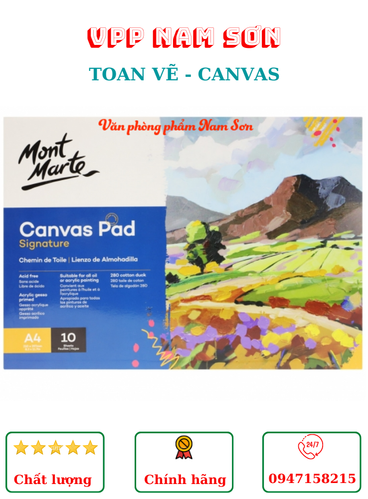 Sổ Canvas Toan Vẽ Màu Acrylic,Sơn Dầu, Canvas Pad 10 Tờ Toan, 280Gsm A5/A4/A3 Mont Marte