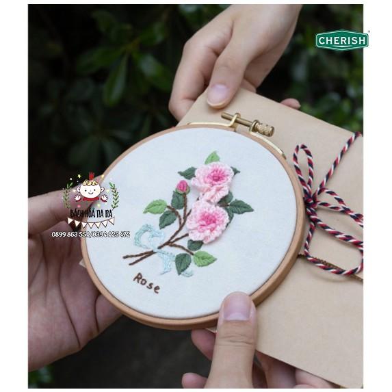 Bộ Kit tự làm trang trí Gói nguyên liệu DIY thêu nhành hoa Vintage Rose - Bách hóa Na Na Handmade Shop