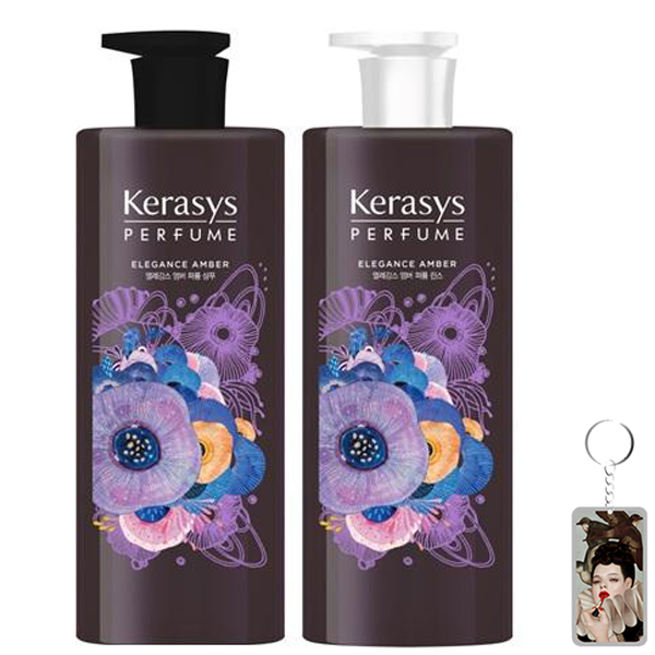 Cặp gội xả nước hoa hương Violet tím và hoa diên vỹ Kerasys Elegance Amber Hàn Quốc 600ml tặng kèm móc khóa