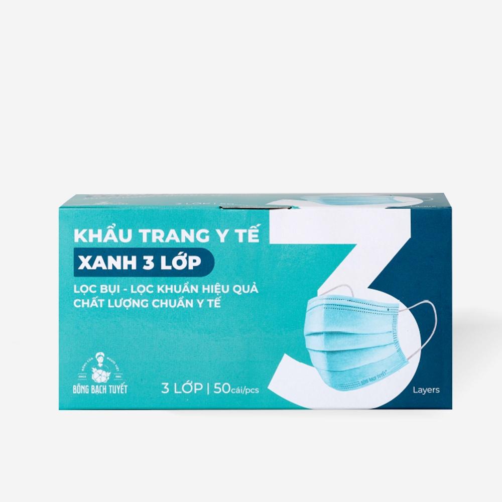 Combo 3 Hộp Khẩu trang Bông Bạch Tuyết 3 lớp xanh
